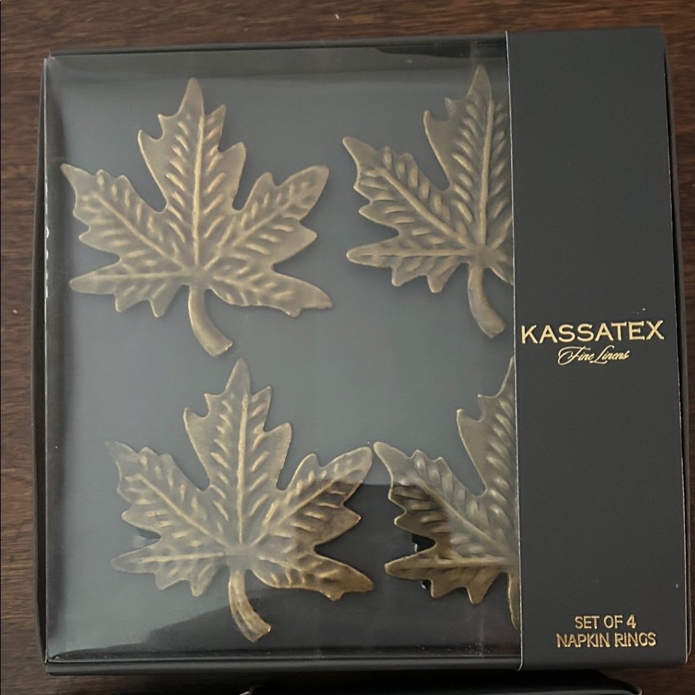 Kassatex Leaf Design Gold Napkin Rings